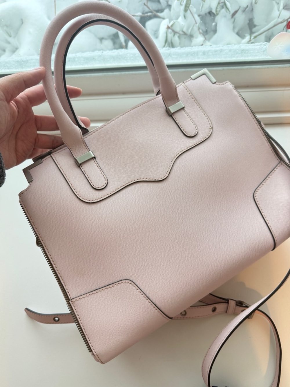 Rebecca Minkoff Amorous Satchel Pink Saffiano Leather Top Handle Bag - Picture 11 of 13